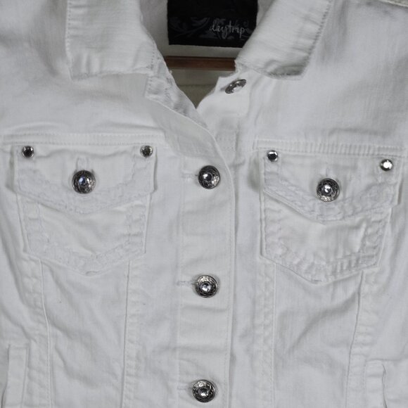 Daytrip White Jean Jacket Womens Size M Lace Back Embellished Boho Streetwear - Picture 5 of 12